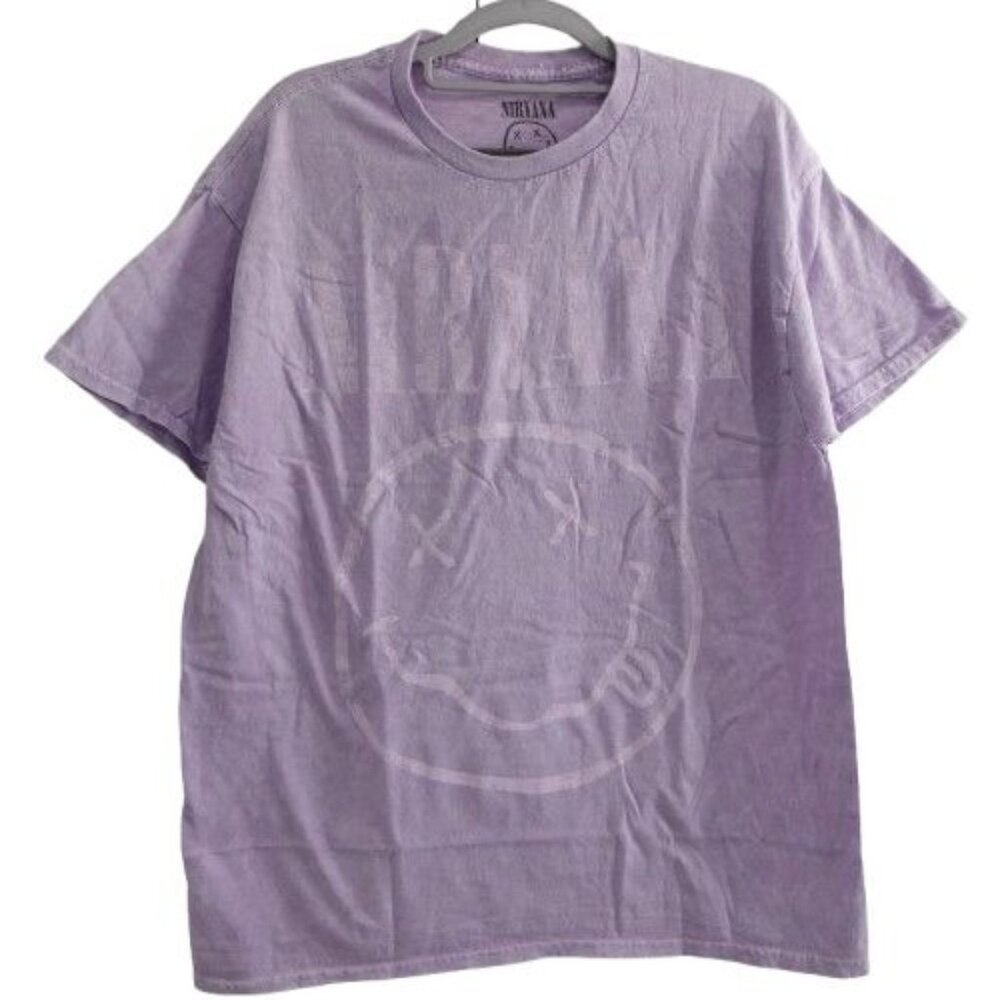 Nirvana Women's Pastel Purple Smile Boyfriend Fit Girls T-Shirt Purple Size L
